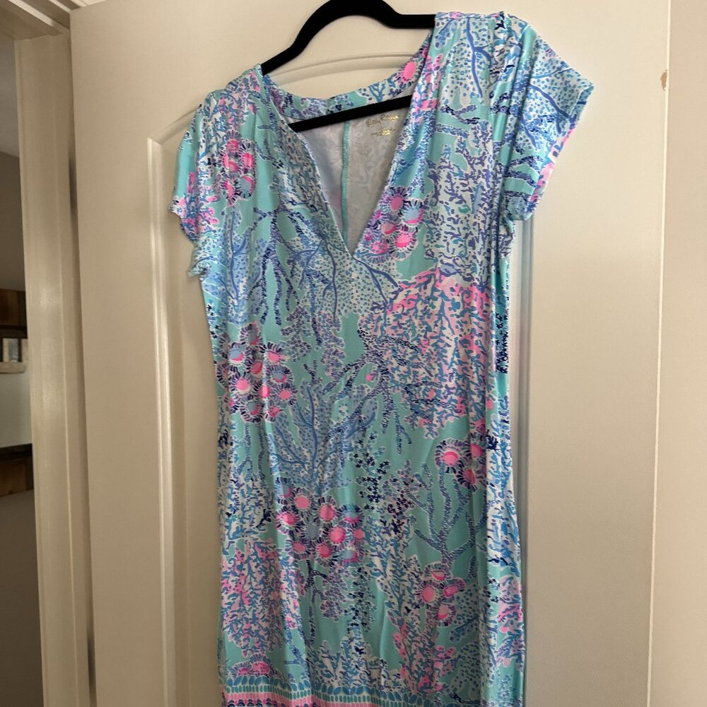 Lilly Pulitzer UPF 50+ Sophiletta Dress in Blue Ibiza Now You Sea Me M